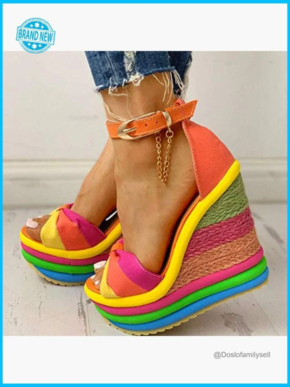 Gladiator Ankle Strap High Heel Platform Wedge Rainbow Sandals Women